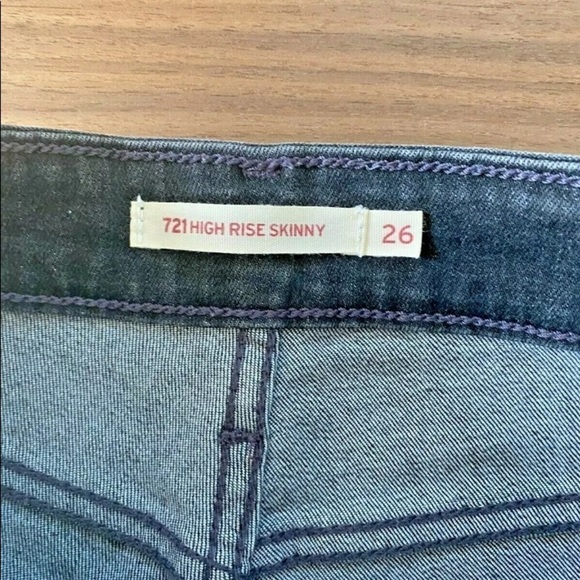 RARE Womens Levis 721 Jeans Sz 26 High Rise Skinny Ankle Black Denim Stud Flame - Picture 6 of 6